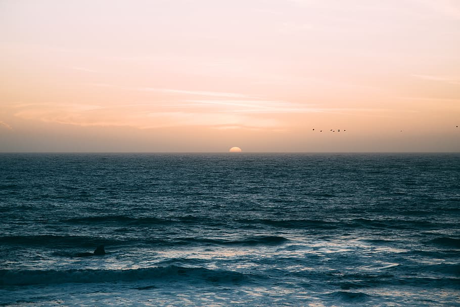 sea waves under sunset, sky, scenics - nature, water, horizon over water HD wallpaper