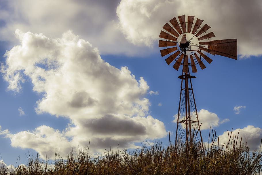 windmill, sky, nature, clouds, landscape, scenery, reeds, agriculture HD wallpaper
