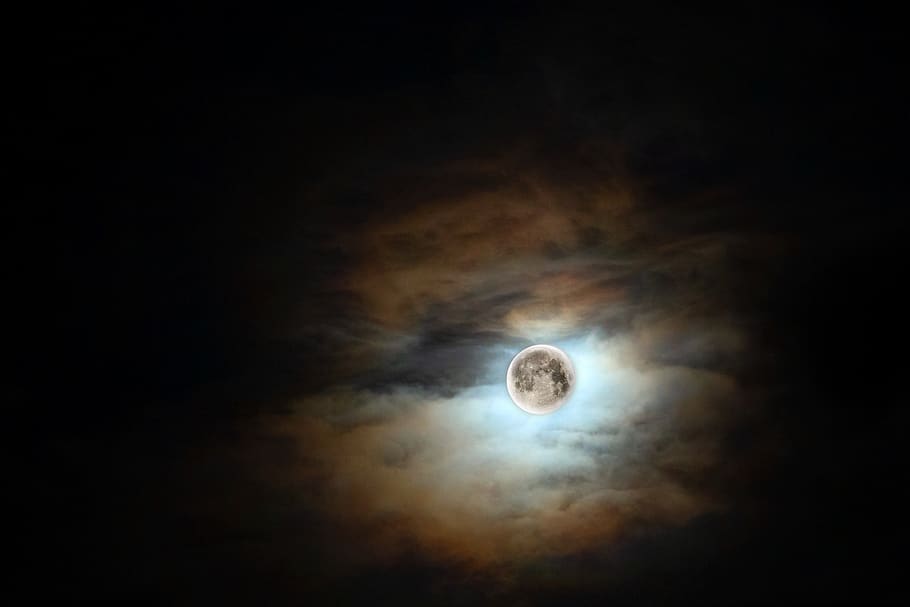 night, clouds, moon, sky, universe, dark, nature, space, astronomy HD wallpaper