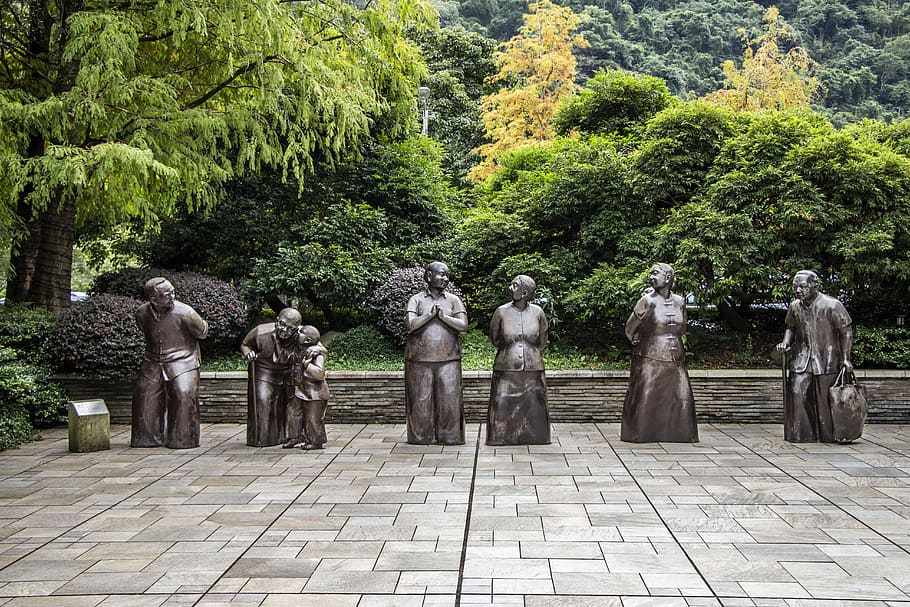 wait, stone carving, art, statue, tree, plant, sculpture, art and craft HD wallpaper