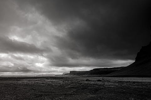 iceland, landscape, sky, cloud, dark, mystery, gloomy, fog HD wallpaper