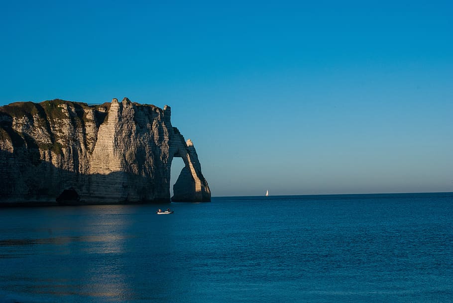 etretat, needle, creuse, normandy, cliff, france, sea, landscape HD wallpaper