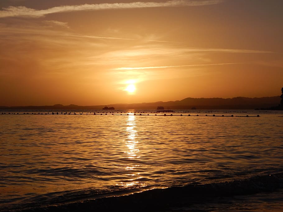 sunset, ship, sea, lake, sky, water, beauty in nature, scenics - nature HD wallpaper