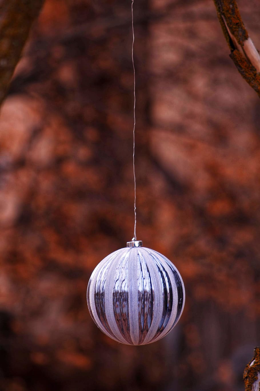 new silver Christmas ornament, sphere, crystal, home decor, rust, HD wallpaper