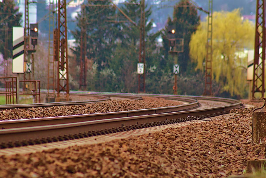 railway beside trees, transportation, train track, germany, ebersbach an der fils HD wallpaper