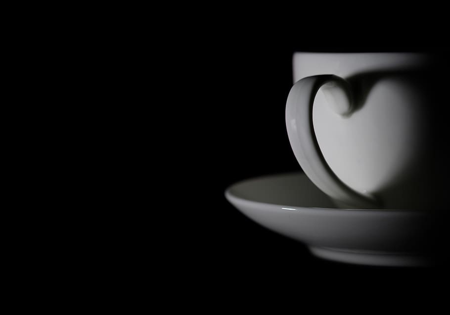 Grayscale Photography of Cup and Saucer, art, black-and-white