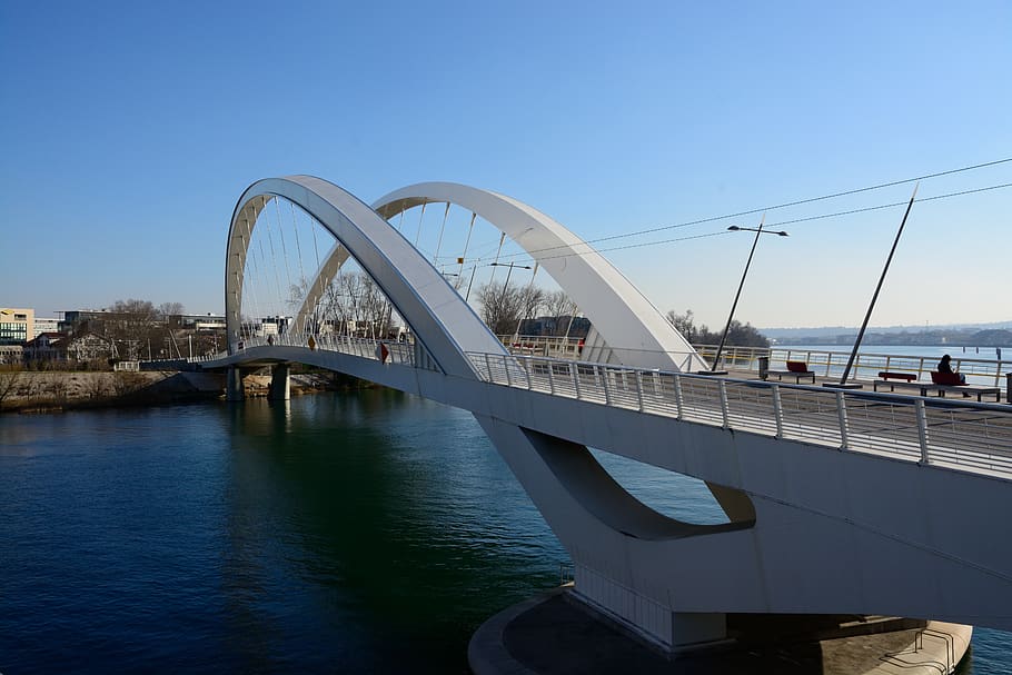france, lyon, water, architecture, connection, sky, bridge HD wallpaper