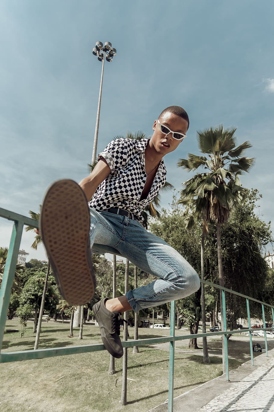 man sitting on railing, leisure activity, real people, young adult HD wallpaper