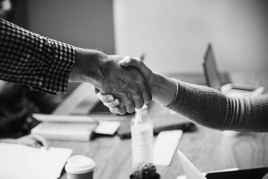 Grayscaled Photo of Handshake, black-and-white, blur, business deal