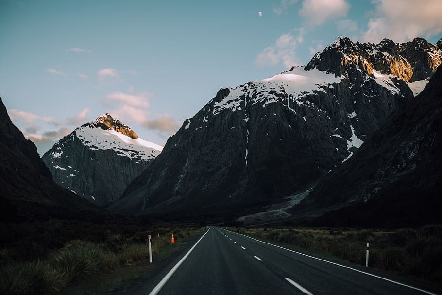 empty road between mountains, transportation, direction, sky HD wallpaper