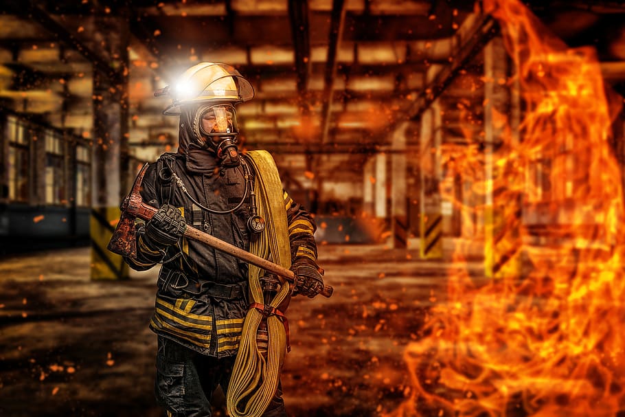 Hd Wallpaper Fire Fire Fighter Helm Hose Brand Emergency Fire Fighting Wallpaper Flare