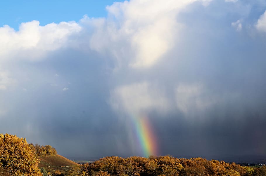 rainbow, clouds, sky, landscape, nature, cloud - sky, beauty in nature HD wallpaper