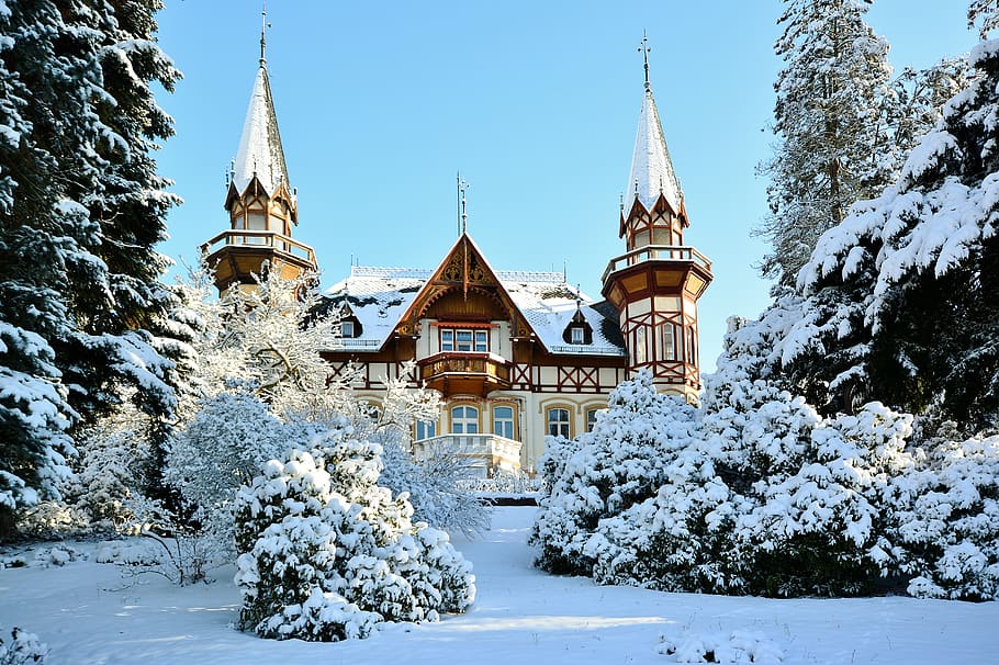 wintry, house, truss, romantic, snowy, cold temperature, winter HD wallpaper