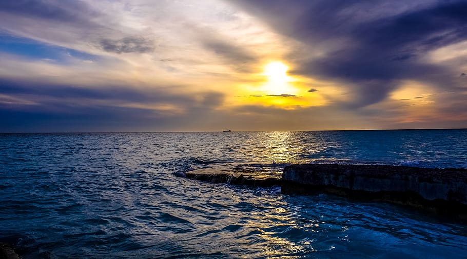 Body of Water during Sunset, beach, clouds, dawn, landscape, nature HD wallpaper