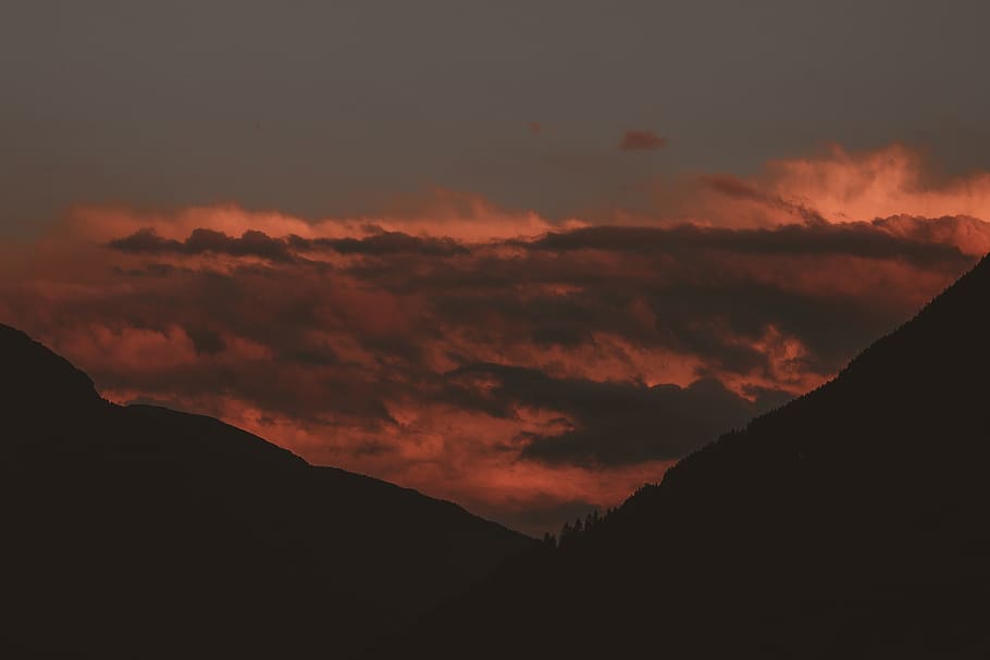 Aerial View Of Mountain, backlit, clouds, dark, dawn, landscape HD wallpaper
