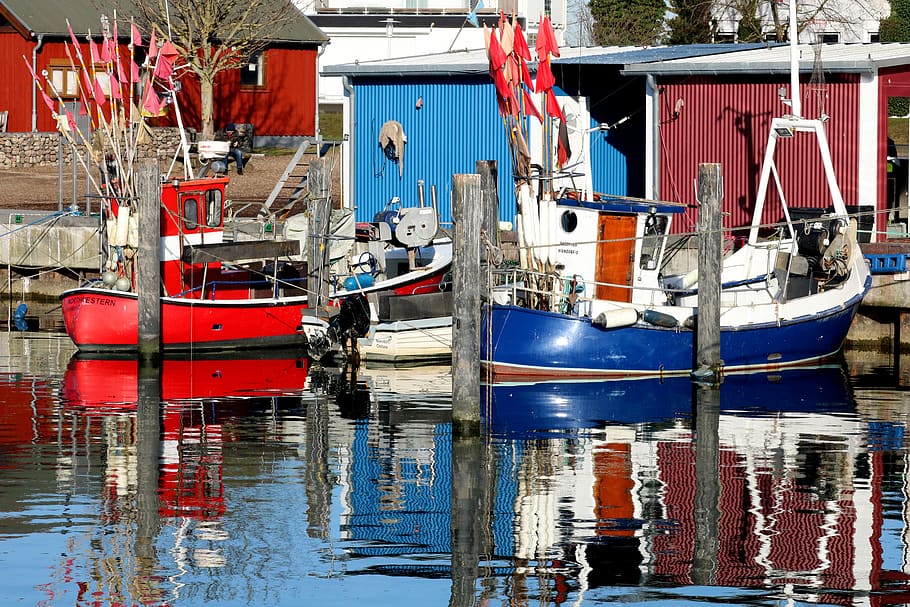 boat, harbor, reflection, water, coast, pier, nautical vessel HD wallpaper