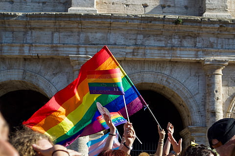 people waving flag, symbol, human, person, rome, colosseum, italy HD wallpaper
