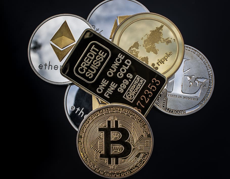 cryptocurrency, coin, blockchain, money, bitcoin, gold bar