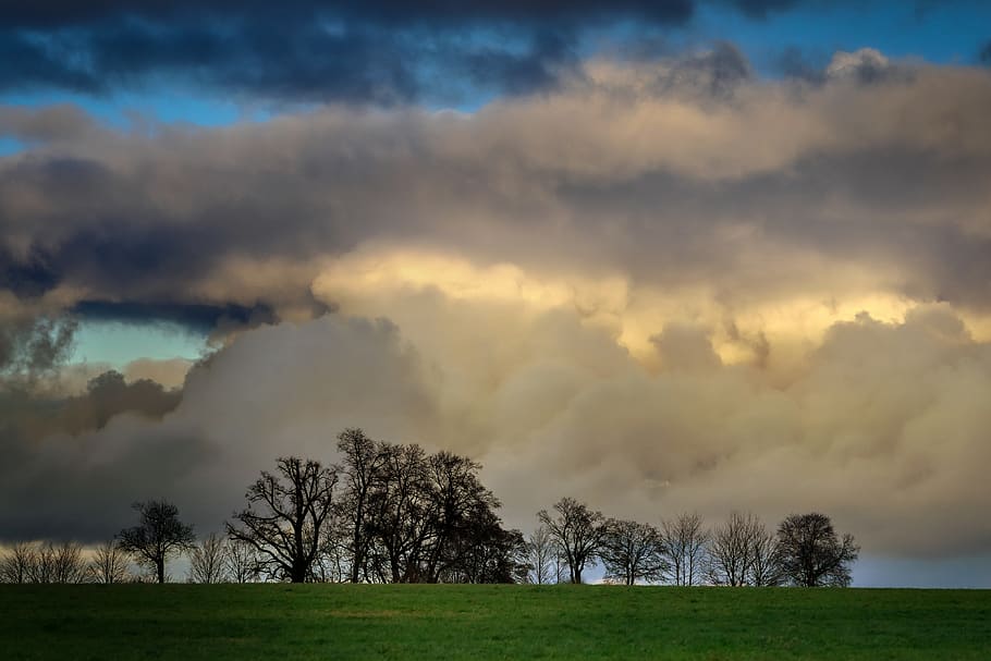 clouds, abendstimmung, barbed wire, mood, evening sky, landscape HD wallpaper