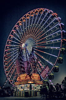 Ferriswheel at Night, carnival, carousel, circus, city, dark HD wallpaper