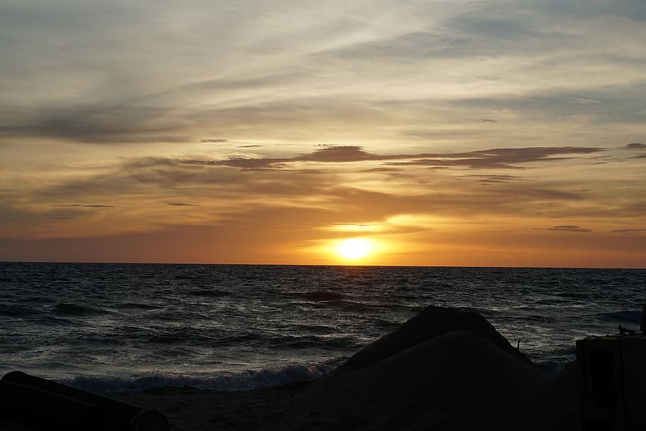 glow, sea, beach, sand, landscape, scenery, twilight, nature HD wallpaper