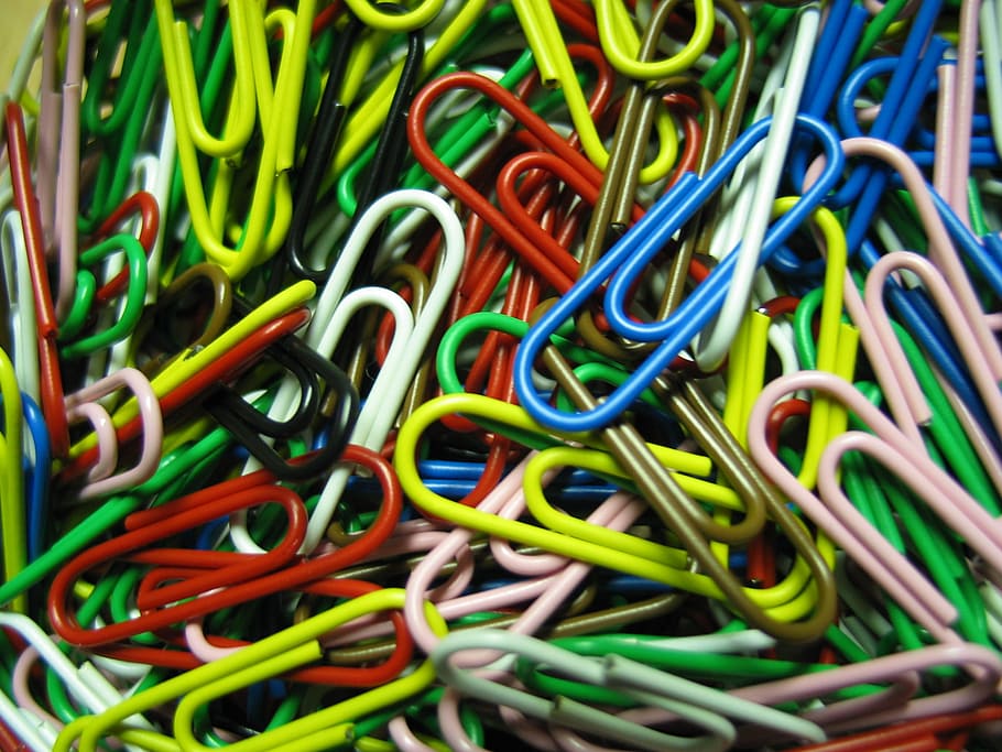 clip, paper, object, bind, color, colorful, office supply, large group of objects HD wallpaper