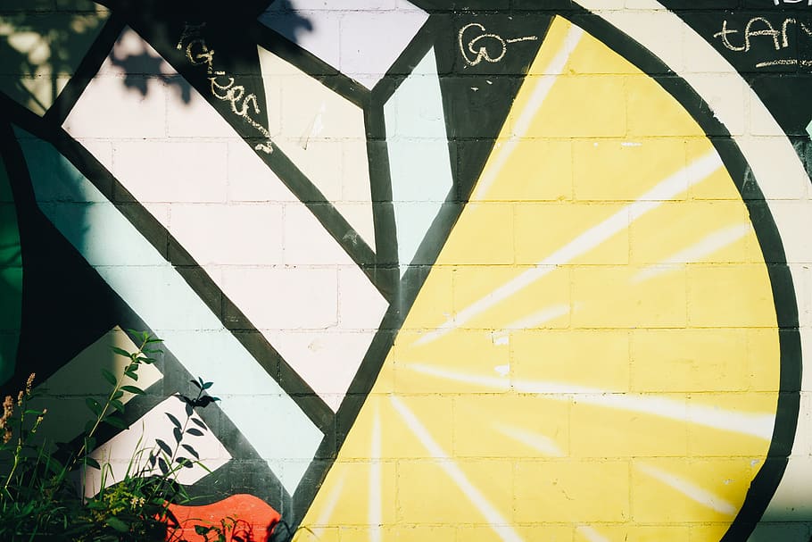 multicolored painted wall, built structure, yellow, pattern, architecture HD wallpaper