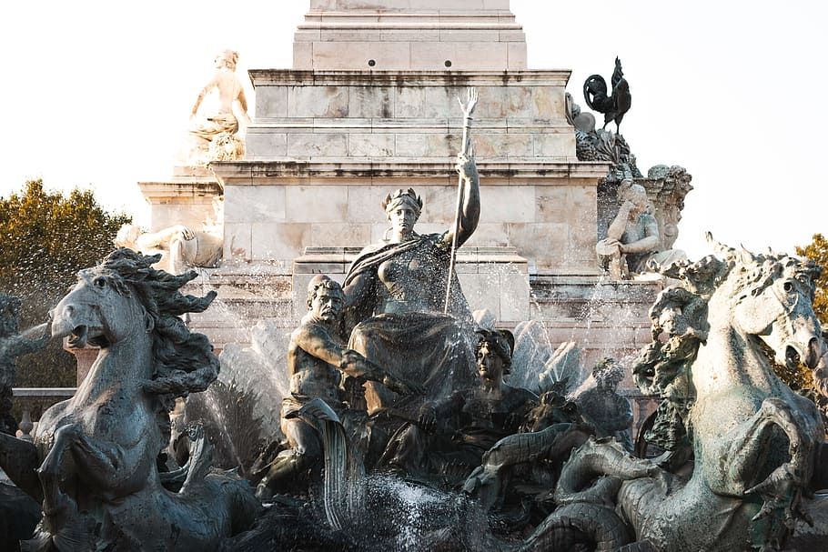 Statue Holding Trident, ancient, architecture, art, daylight HD wallpaper