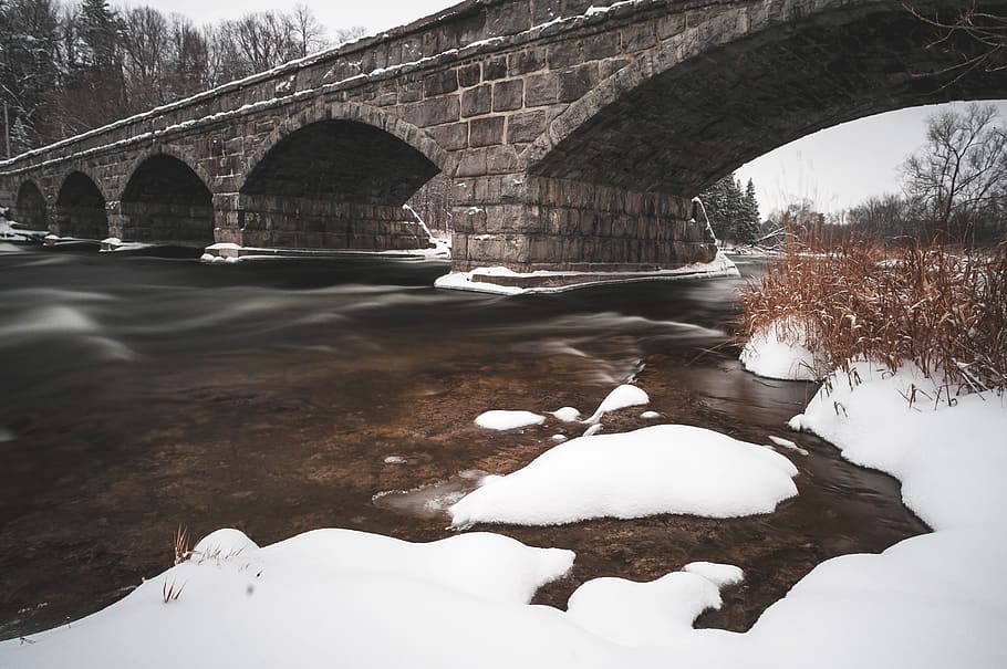 canada, pakenham, river, snow, winter, bridge, 5 span bridge, HD wallpaper