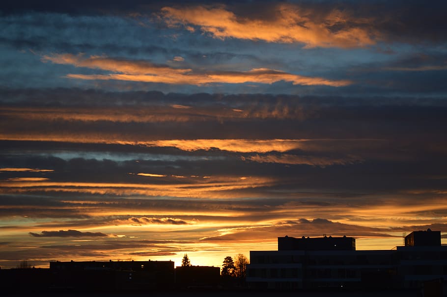 norway, oslo, cloud, sunset, sky, blue, city, gold, skyscape HD wallpaper