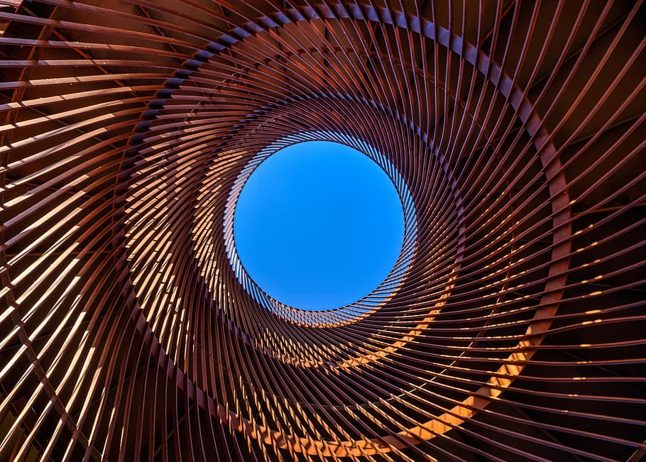 Red Cylindrical Metal, acrhitectural design, art, engineering structure HD wallpaper