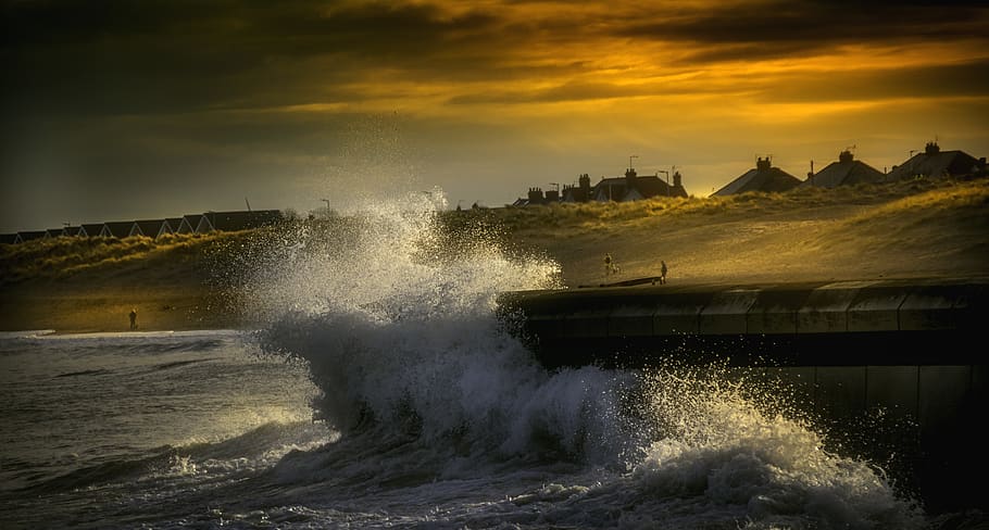 Water Wave, beach, clouds, evening, golden hour, landscape, nature HD wallpaper