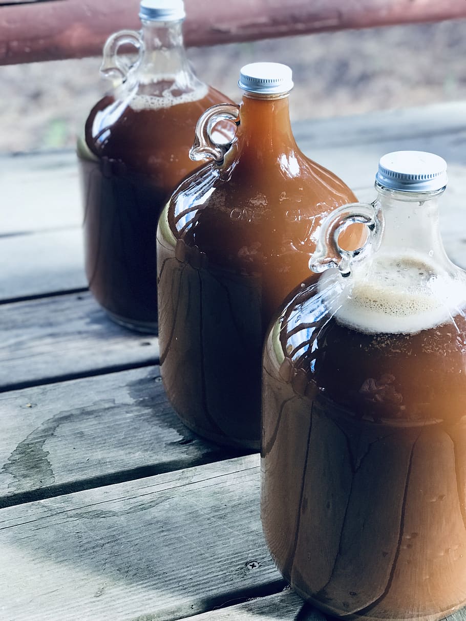 three clear glass bottles, beverage, drink, alcohol, beer, beer bottle HD wallpaper
