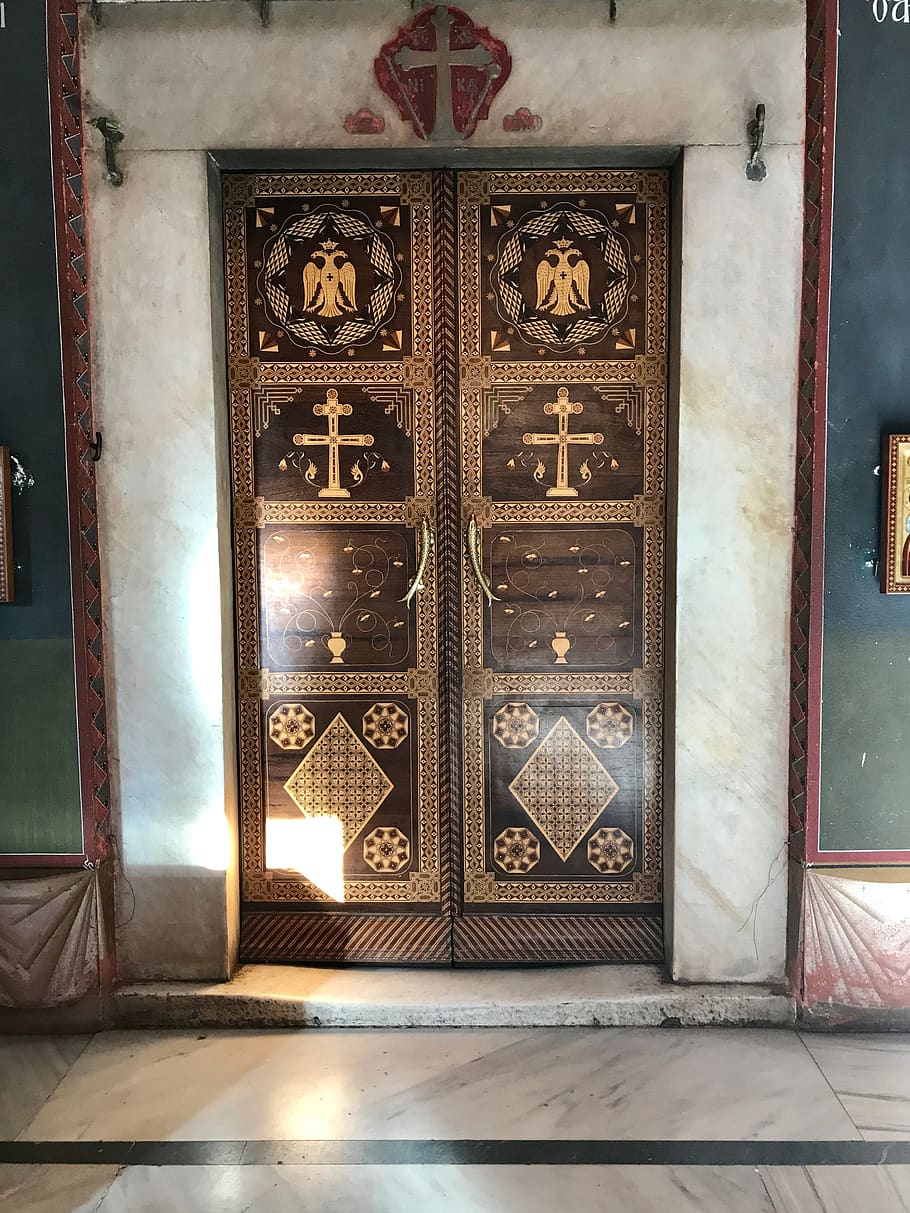 greece, mount athos, door, entrance, closed, architecture, building, HD wallpaper