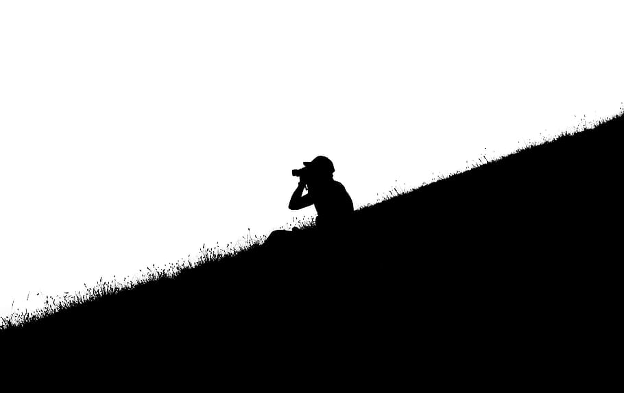 bird, watching, binoculars, mountain, black and white, spotting HD wallpaper
