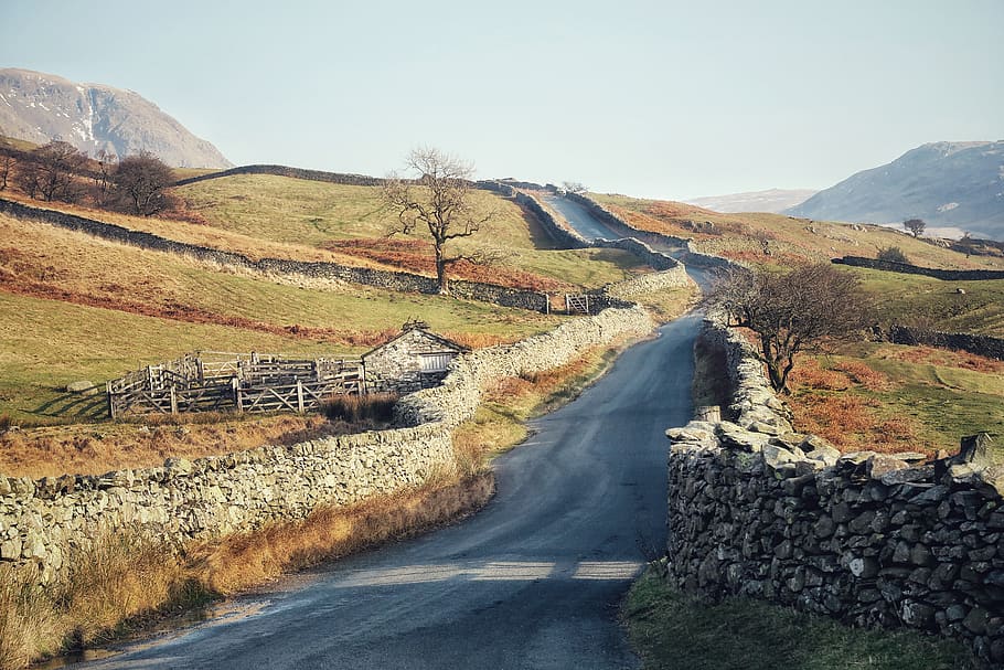 mountain pathway scenry, road, sky, transportation, nature, no people HD wallpaper