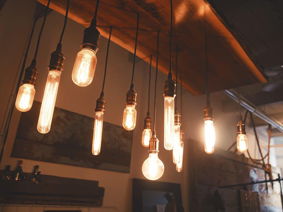 photo of edison light bulbs hang on ceiling, lighting equipment, HD wallpaper