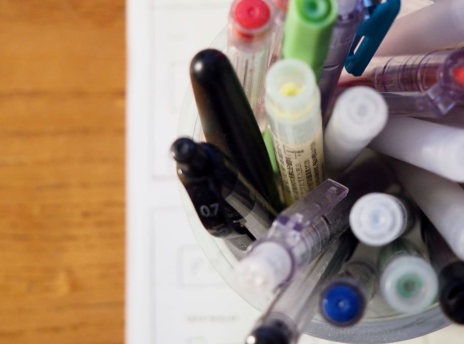 Pens and Markers, Business, Objects, Office, Workspace, blue HD wallpaper