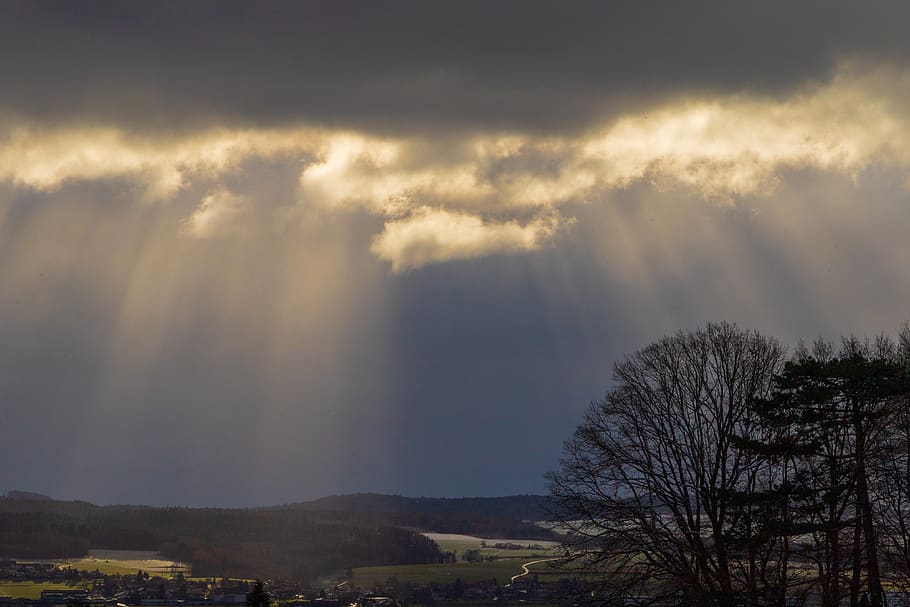 clouds, sunbeam, lighting, landscape, mood, mystical, rays HD wallpaper