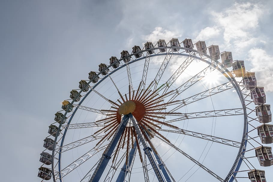 Low-angle Photo of Ferris Wheel, blue sky, bright, carnival, clouds HD wallpaper