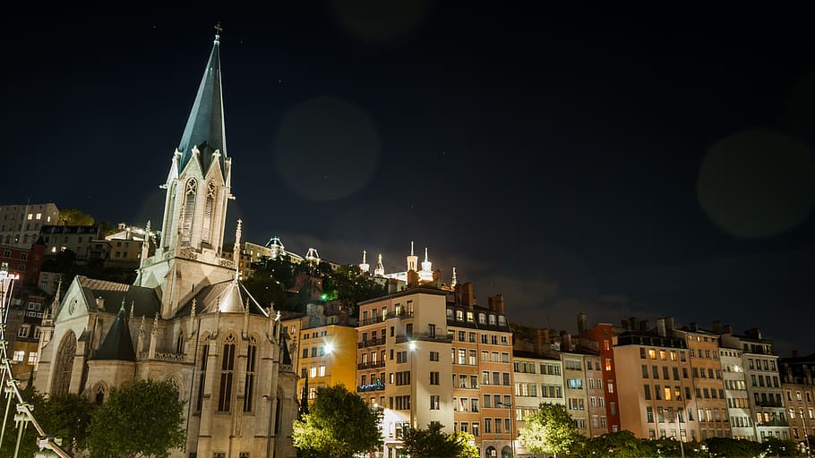 fourvière, lyon, monlyon, night, quai de saône, saint georges HD wallpaper