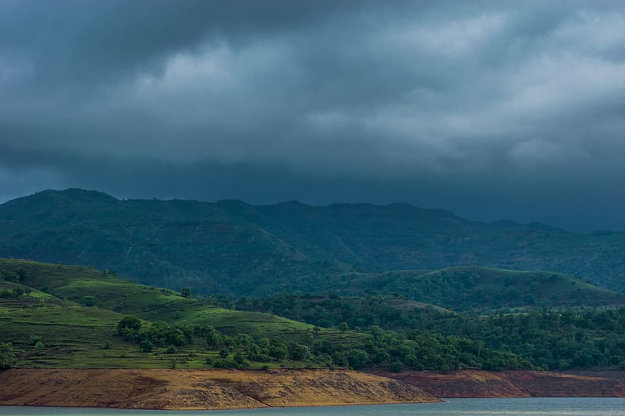 india, panshet, forest, cloudy, trees, nature, landscape, lake HD wallpaper