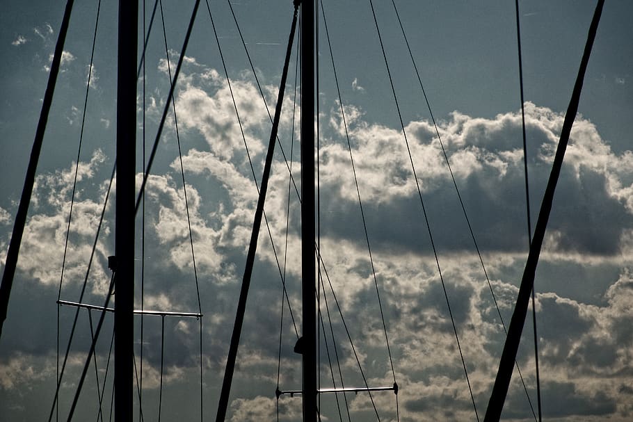 sky, clouds, summer, sun, boats, ropes, mast, cloud - sky, no people HD wallpaper