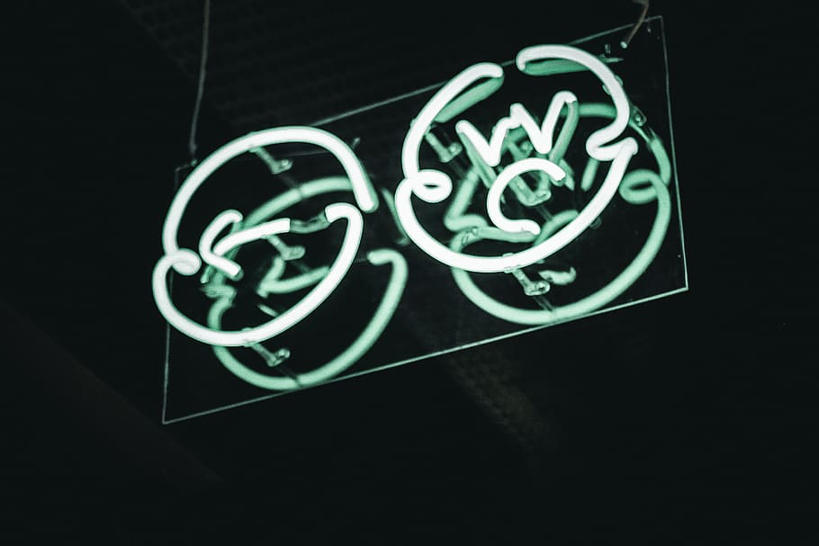 two green LED signs, light, neon, text, calligraphy, handwriting HD wallpaper