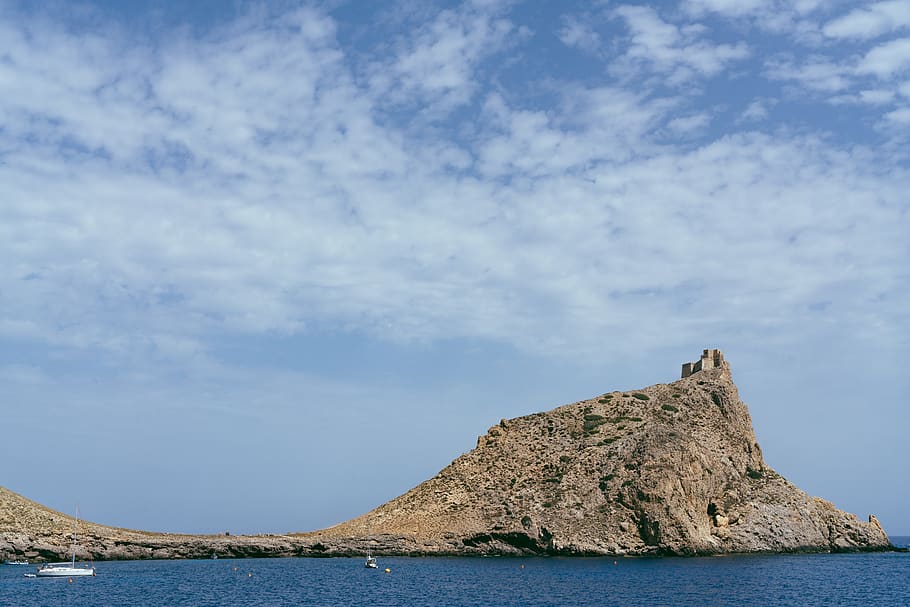 sky, clouds, castle, boat, ocean, water, cliff, sea, cloud - sky HD wallpaper