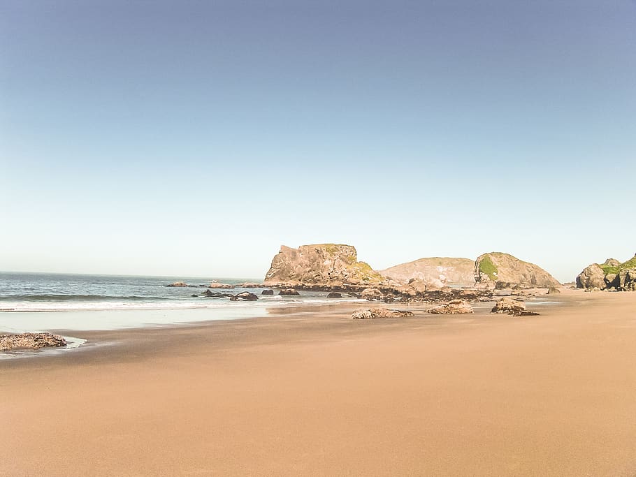 beach, sand, water, waves, rocks, sky, sea, ocean, sunshine HD wallpaper