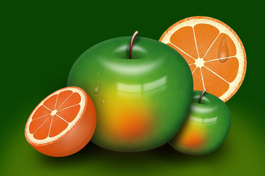 fresh, apple, fruit, nature, sweet, food, orange color, green color HD wallpaper