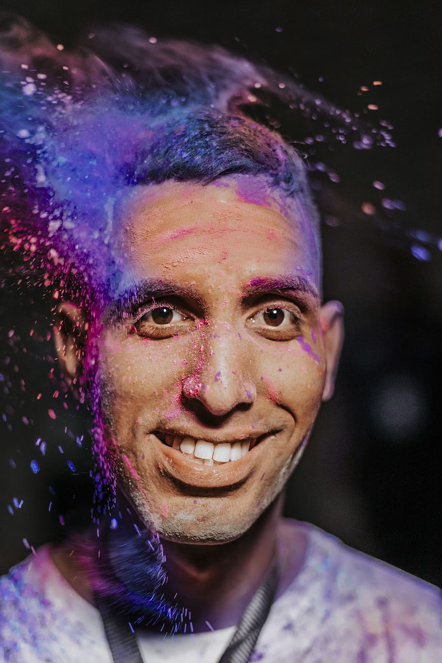 Photo Of Man With Powder On His Face, adult, blur, close-up, colors