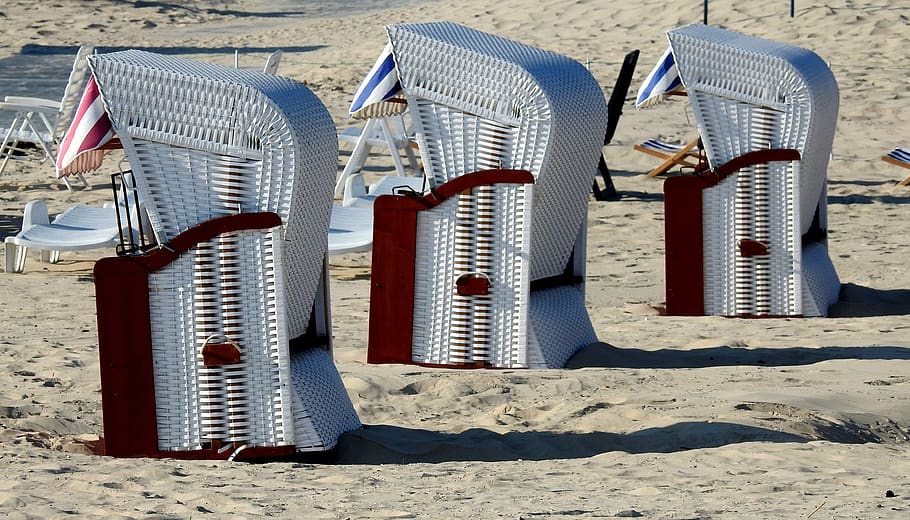 baskets, beach, holiday, sea, sand, summer, the sun, nature HD wallpaper