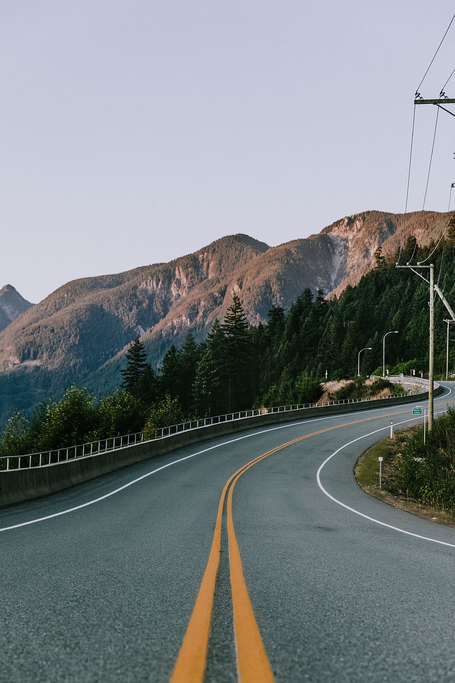 photo of winding road near mountain, street, pine, roadway, pacific northwest, HD wallpaper